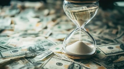 Video An hourglass sits atop a stack of cash, conveying a sense of time running out for financial decisions