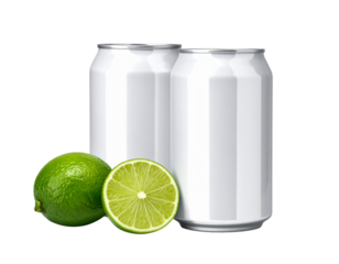 Two Green Lime Beer Can Mockup Variations in One Frame, isolated on transparent background