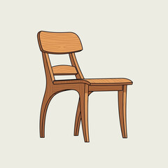 Cartoon illustration of wooden chair for interior design and furniture decor