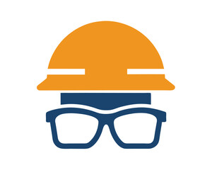 Construction Worker Safety Gear Icon with Hard Hat and Glasses Illustration Vector