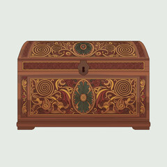 Ornate wooden chest with intricate carvings and classic design elements