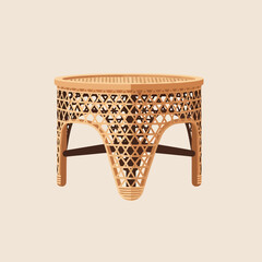 Stylized Rattan Stool Illustration on Light Beige Background for Decor