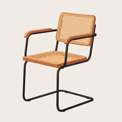 Stylized Wicker Armchair Illustration with Metal Frame for Interior Design