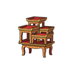 Traditional tiered altar table with intricate patterns for asian rituals