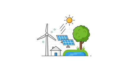 Sustainable living powered by wind and solar energy, a clean and modern vision for the future of our planet, renewable energy sources and eco-friendly homes