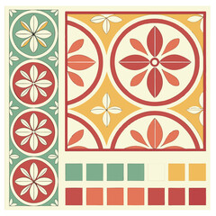 Vintage geometric tile pattern with color palette retro