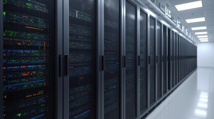 A wall of interconnected server racks in a data center, symbolizing the digital infrastructure supporting modern e-commerce transactions. Generative AI