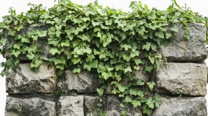 Video A stone wall overgrown with lush green plants and vines
