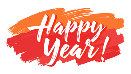 Vibrant brush stroke background with bold white happy new year text