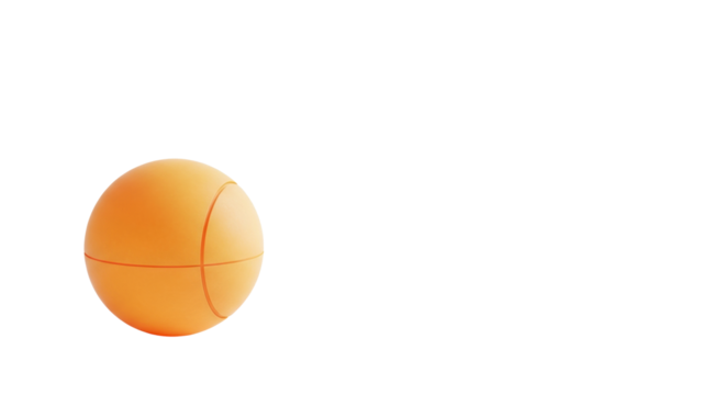 a vibrant orange table tennis ball, matte texture visible in macro studio shot, isolated on a transparent background with ample copy space, precision and sport concept
