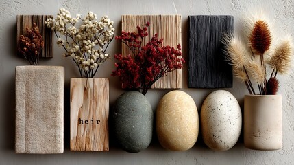 New Year boho flat lay background, top-down composition with minimal celebration elements, natural textures, warm neutral palette, gentle shadows, stylish modern simplicity,