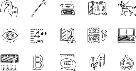 Braille, Visual Impairment, and Accessibility Outline Icons Set