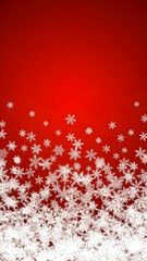 A festive vertical Christmas background with a flurry of white snowflakes accumulating on a vibrant red gradient.