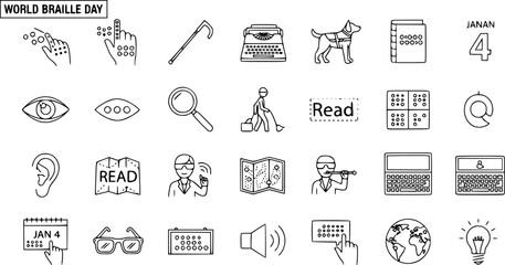 World Braille Day: Symbolic Line Art Collection for Awareness and Accessibility