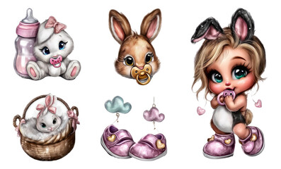 Adorable Baby Nursery Essentials in Cute 3D Illustration on Transparent Background