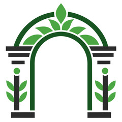 Green decorative archway icon with foliage design element vector