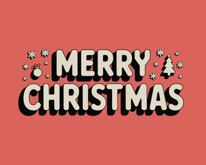 Retro merry christmas text with festive icons