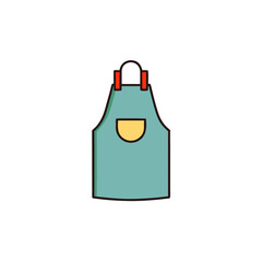 Simple blue apron with yellow pocket and red straps, isolated