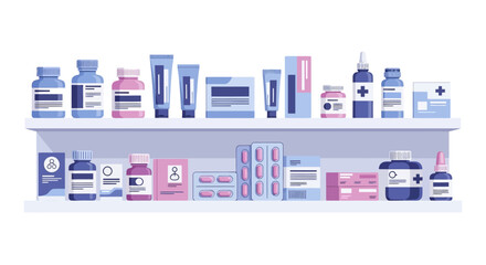 Obraz premium Comprehensive collection of medicinal bottles boxes and packaging on a shelf