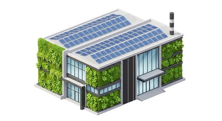 Modern Eco-Friendly Building with Solar Panels and Green Walls for Sustainable Architecture