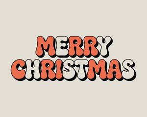 Retro merry christmas text with orange and cream colors