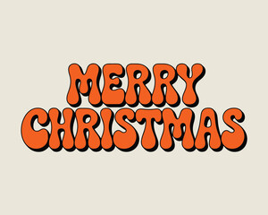 Retro orange merry christmas text with black outline