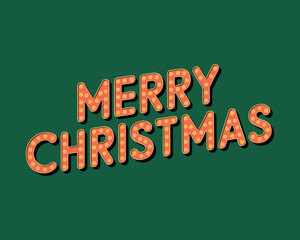 Retro marquee merry christmas greeting on green background