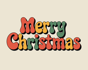 Retro groovy merry christmas text with warm colors