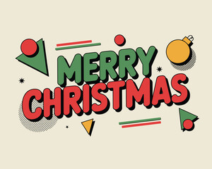 Retro merry christmas greeting with geometric decorations