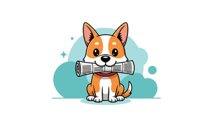 A loyal Corgi dog brings a newspaper in its mouth as a helpful and friendly gesture.