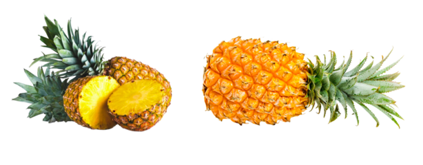 pineapple and half cut pine apple isolated