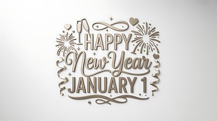 Stylish New Year greeting January 1 with ribbons and stars illustration