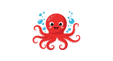 A friendly red octopus with large eyes smiles making it a cute and appealing sea creature character.