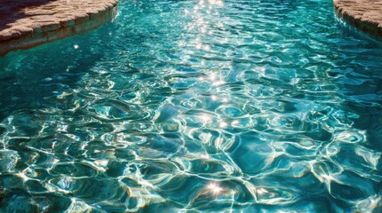 Turquoise water reflects sunlight creating cheerful patterns. The pool is serene with smooth stone edges inviting relaxation on a sunny day perfect for summer enjoyment.