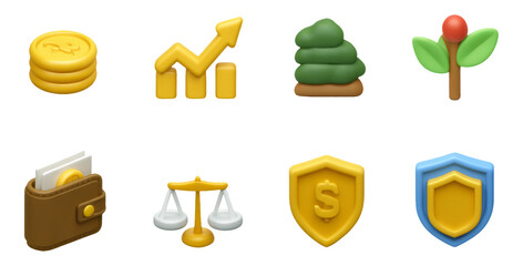 3D Icons of Digital Finance and Cryptocurrency with Soft Styles on Transparent Background