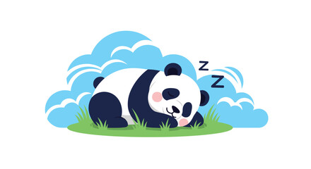 A cute panda is shown sleeping peacefully on a fluffy cloud a sweet and dreamlike image.