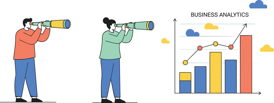 Business analytics forecasting future market growth, strategy planning, data analysis, financial report research, professional management vision, success prediction, career opportunity, 