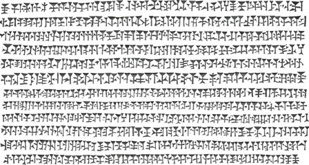 Ancient Mesopotamian cuneiform script horizontal text vector illustration featuring Sumerian clay tablet writing style.