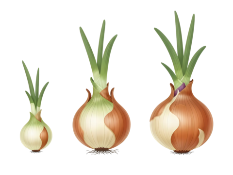 Three Fresh Onions Isolated on Transparent Background