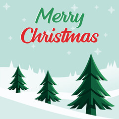 A festive Christmas greeting with stylized trees and winter landscape.