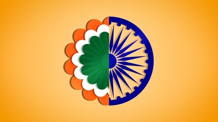 Patriotic India Theme Half Rosette Badge on Yellow Background