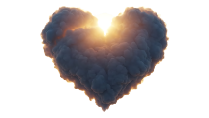 Heart shaped cloud with sun shining through isolated on transparent background