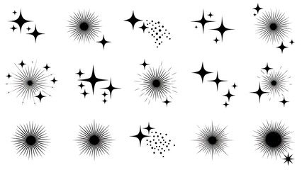 Sparkle and starburst vector icons set, ideal for adding shine, glow, and magic to various designs, perfect for celebrations and clean effects