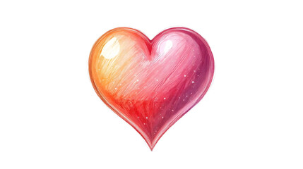 A glossy heart shape with a gradient from yellow to red on a black background in an illustration style on transparent background