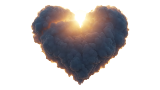 Heart shaped cloud with sun shining through isolated on transparent background