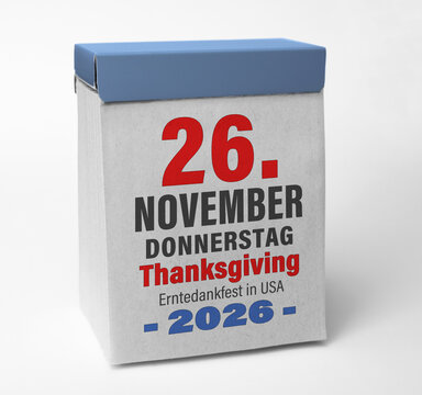 Donnerstag 26. November 2026, (Thanksgiving Day) Erntedankfest in USA