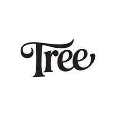 Tree written in an elegant decorative typography style with smooth curves and artistic lettering, designed as a clean vector text element perfect for nature themes, logos, eco branding, botanical proj