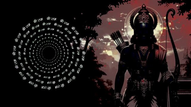 Lord Ram with Rotating Jai Shree Ram Text Premium Background 4K