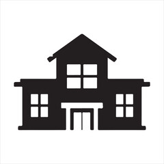 Simple building icon set. Black glyph collection of city architecture. Vector real estate symbols: house, hotel, factory, bank, store, school, office pictogram set. school icon. flat and stroke style 