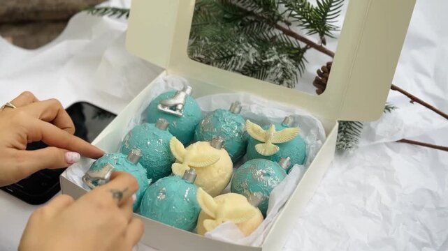 Christmas sweet tree balls in a box	
